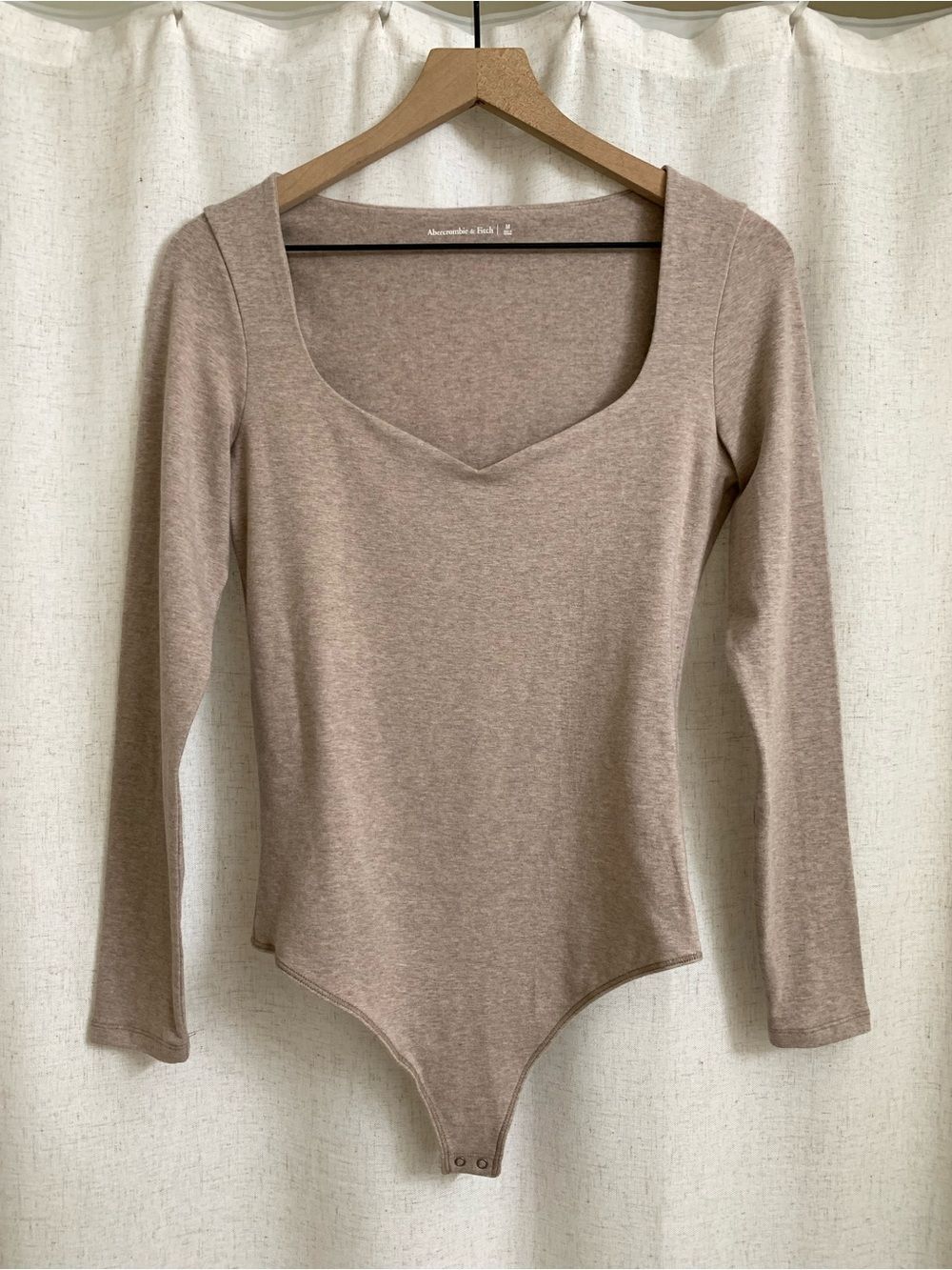 Abercrombie & Fitch Long-Sleeve Sweater Scoopneck Neck Bodysuit Heather Oatmeal